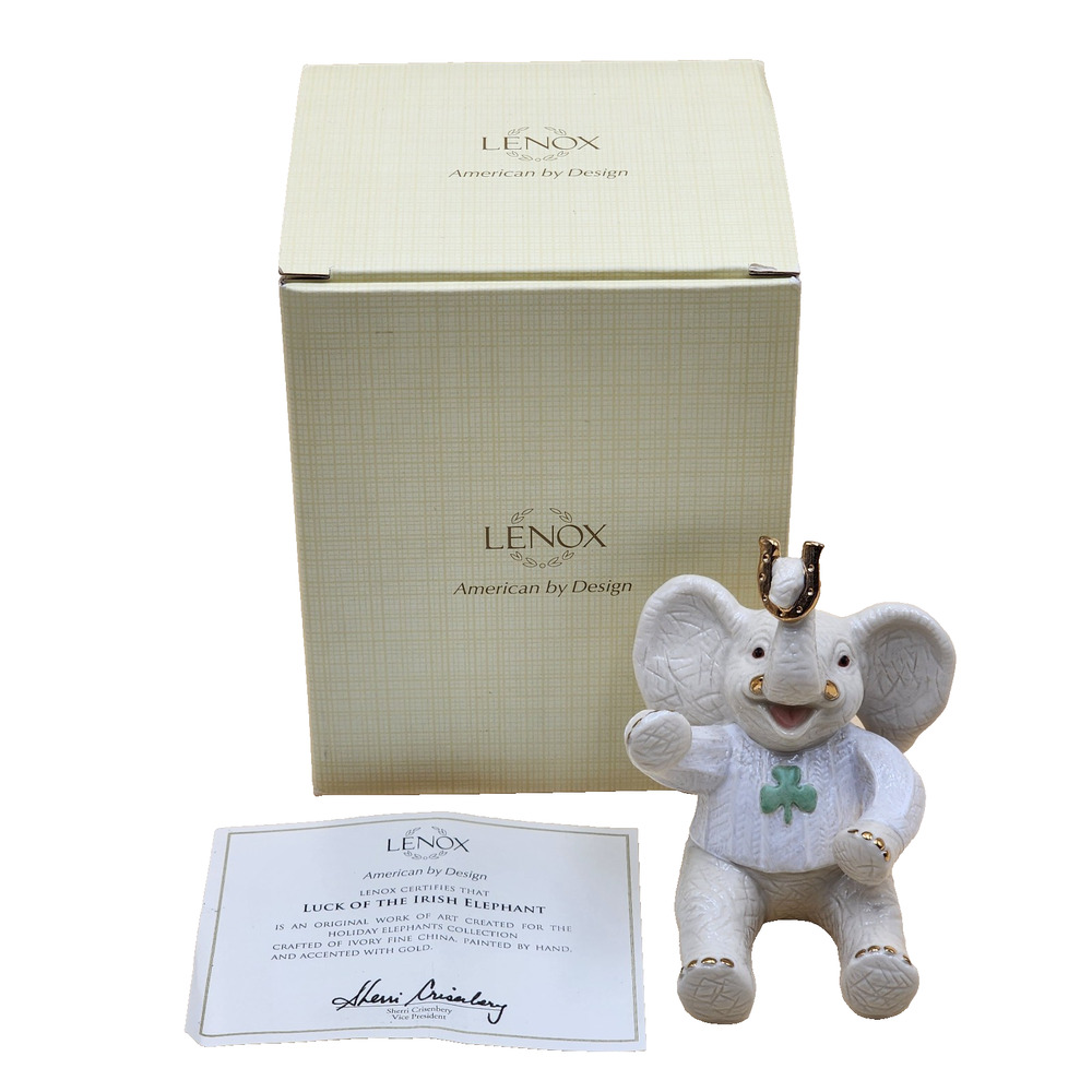 Lenox St. Patrick's Day Luck of the Irish Elephant Figurine Horseshoe on Trunk